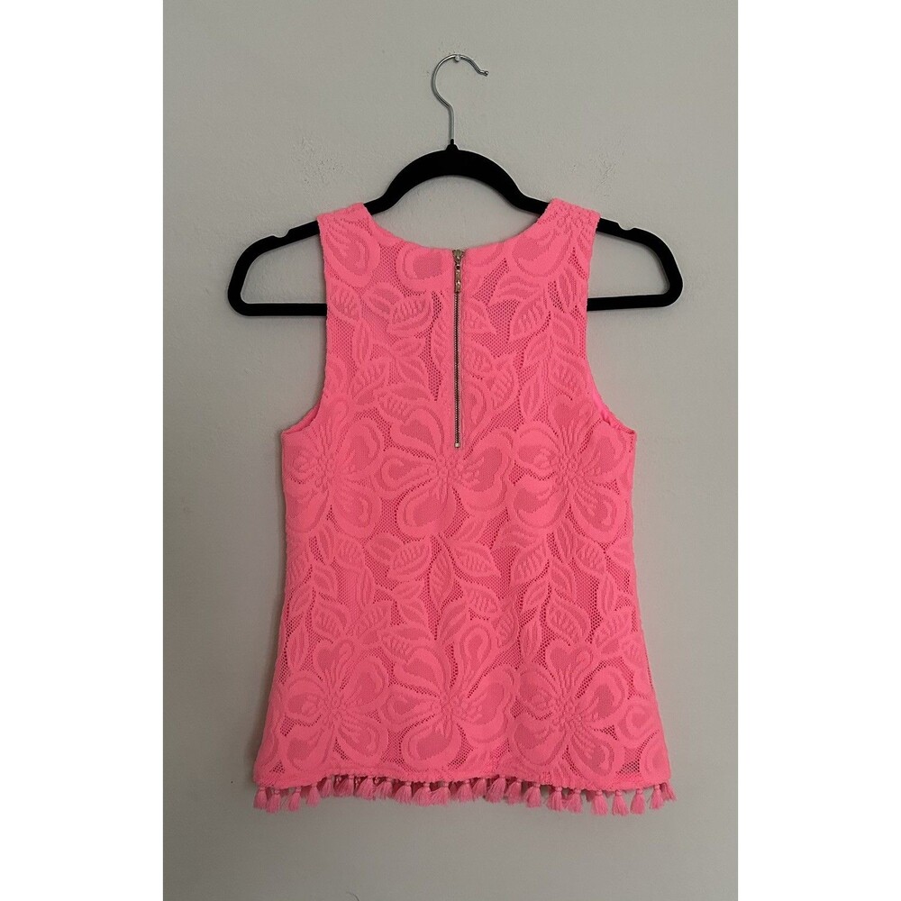 Lilly Pulitzer Maybelle Top SZ XXS Pink Floral Lace Tassel Fringe Sleeveless EUC - Picture 5 of 16